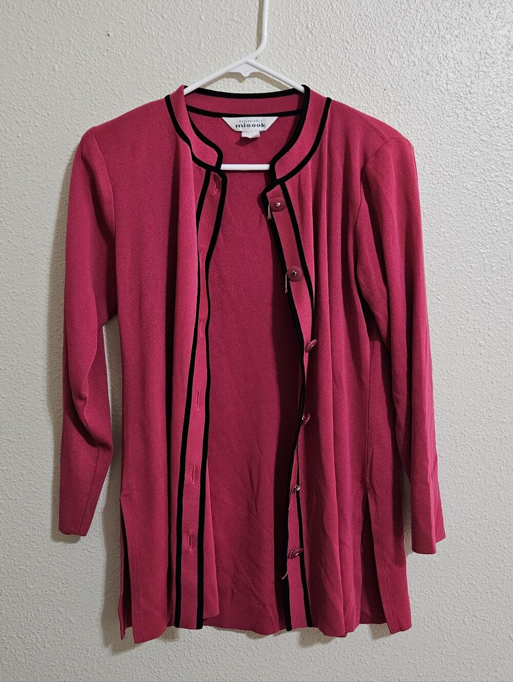 Misook Fuchsia Cardigan with Black Trim